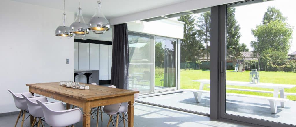 Grey aluminium sliding patio doors interior view