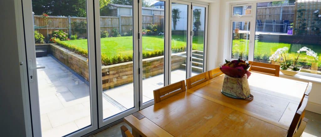 White aluminium bifold door interior view