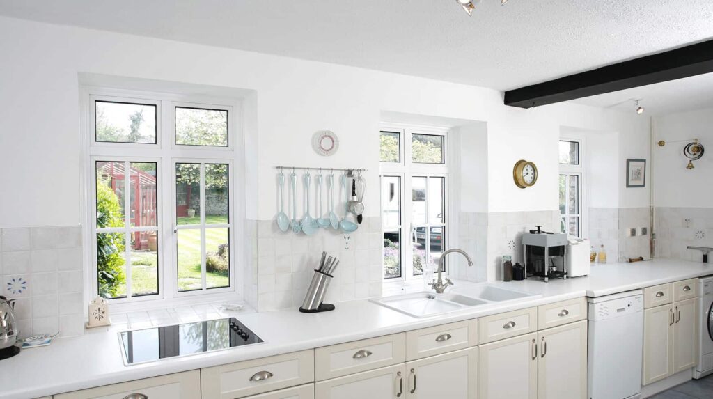 White aluminium casement windows interior view