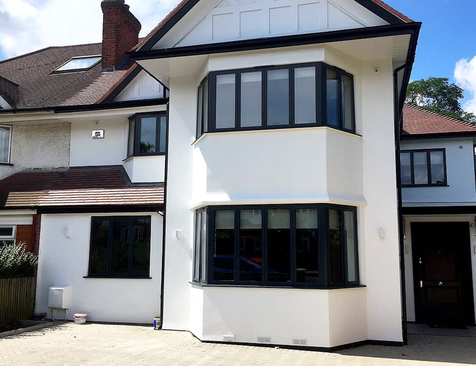 Black aluminium bay windows